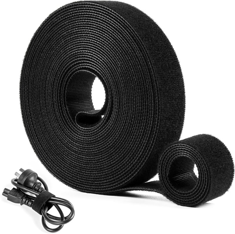 Oneleaf Fastening Cable Management Roll, 20ft x 3/4inch Cut to Length Straps, Reusable Multi-Purpose Cords Management, Double Sided Hook and Loop Cable Ties Roll (Black) - Image 1